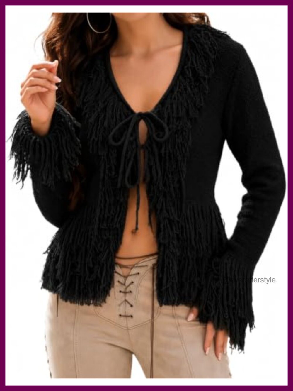 Fringe Cardigan Cowgirl Western Tassel Tie Front Sweater